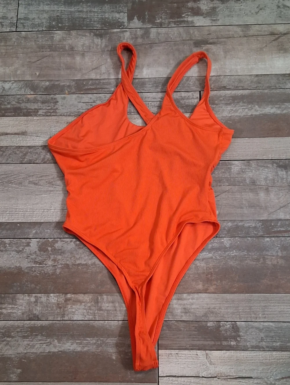 Icon Swim Orange Ribbed Cutout Women's One-Piece High-Cut Thong Swimsuit Size L